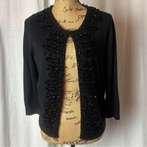 Talbot’s Black Cardigan Beaded Lined Vintage Retro Women’s Sz Medium Petite